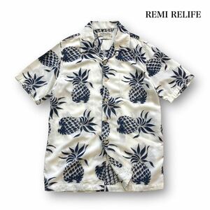【REMI RELIFE】レミレリーフ パイナップルアロハシャツ レーヨン混紡 半袖シャツ オープンカラーシャツ ハワイアン ゆったりサイジング