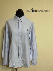 【美品】 Polo Ralph Lauren ポロ ラルフローレン レディース ボタンダウン オックスフォードシャツ スリムフィット サイズM 半袖 ブルー