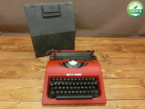 【OY-3215】レトロ アンティーク Olivetti 110 タイプライター スペイン製 インテリア ケース付き レッド系 現状品【千円市場】