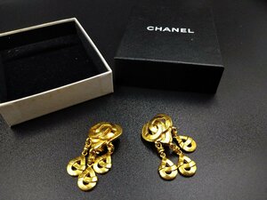 中古美品 CHANEL シャネル 97P ココマーク ゴールドカラー イヤリング ドロップ ハート