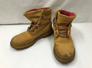 Timberland ロールトップ ブーツ レディース 6W 23cm ライトブラウンxピンク系 26669 ティンバーランド 23040702