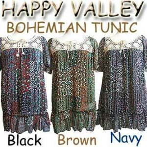 HAPPY VALLEY ハッピーバレイ　ボヘミアン　チュニック TUNIC　ワンサイズ　ネイビー 