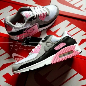 新品 正規品 NIKE ナイキ AIR MAX 90 エアマックス 白 ホワイト ピンク 黒 グレー WMNS 27.5cm (実質26.5~27cm) US10.5 箱付き