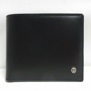 新品同様 Cartier カルティエ パシャ レザー 二つ折り財布 コンパクトウォレット ブラック ◆