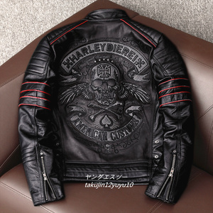 27万■最上級*ナッパ 復刻 ライダース レザージャケット 新品 プレミアム 豪華刺繍 本革 バイクウェア 最高峰 イタリアンレザー 牛革 S