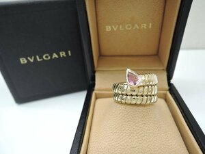 【新品仕上げ済】 ブルガリ BVLGARI YG トゥボガス ピンクトルマリン リング #12 指輪 イエローゴールド BOX付 ランクA BRJ・ジュエリー