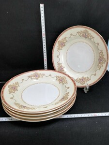 S1251.アンティーク Noritake ノリタケ　ヤマキ印　オールドノリタケ　プレート　スープ皿　5枚セット 花柄 中皿 洋食器/80