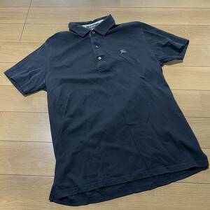 K-13　バーバリー/BLACK LABEL（三陽商会・日本製）　サイズ 2・黒！　鹿の子ポロシャツ