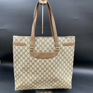 G0422U17 GUCCI オールド グッチ GGスプリーム ロゴ金具 PVC カーフ レザー トート バッグ ベージュ ブラウン G金具