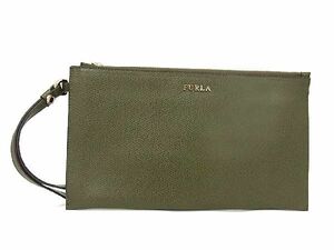 1円 ■新品■未使用■ FURLA フルラ レザー クラッチバッグ セカンドバッグ カーキ系 AR5534