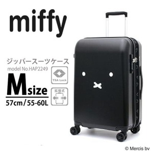 未使用 ミッフィー キャリーケース mサイズ 中型 拡張 かわいい スーツケース フェイスブラック TSA 3泊4泊5泊 HAP2249 57 レディース M688
