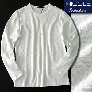 新品 ニコル 市松模様 クルーネック 長袖 カットソー 50(LL) 白 【I51394】 NICOLE Selection 春夏 メンズ Tシャツ ロンT サマー