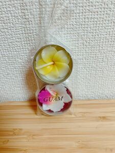 新品未使用　GUAM（グアム）みやげのキャンドル　黄色＆ピンク　花モチーフ