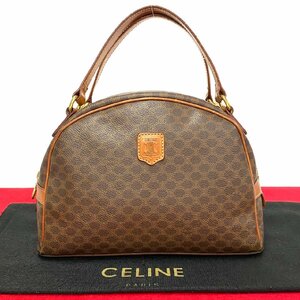 極 美品 CELINE セリーヌ ヴィンテージ マカダム ブラゾン トリオンフ 柄 レザー 本革 ハンドバッグ ミニ ボストンバッグ ブラウン 58527