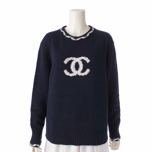 【シャネル】Chanel　21P ココマーク カシミヤ プルオーバーニット セーター P70495 ネイビー 42 未使用【中古】【正規品保証】199076