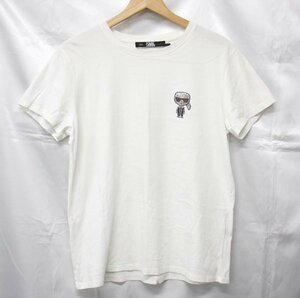 ◆ KARL LAGERFELD / カールラガーフェルド Ｔシャツ 表記サイズ：L ロゴ入り ラインストーン ホワイト系 半袖 ワンポイント 142183