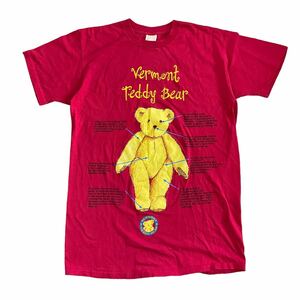 90s USA製 VER MONT TEDDY BEAR 半袖 Tシャツ レッド ワンピース クマ 熊 ベアー アニマル 動物 人形 ぬいぐるみ ヴィンテージ