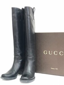 GUCCI グッチ レザー ロング ブーツ ブラック サイズ 37 1/2 全長 約25cm 高さ 約50cm 箱付き レディース