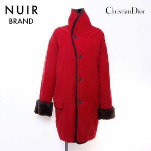 【全品20%OFFクーポン】 クリスチャンディオール Christian Dior コート sizeL ベロア キルティング レッド