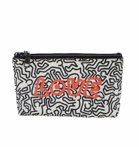 美品　COACH コーチ F11773 キース ヘリング コラボ ショルダーバッグ クラッチバッグ LOVE レザー ブラック ホワイト レッド