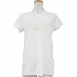 POLO Ralph Lauren ポロ ラルフローレン カットソー Tシャツ プルオーバー トップス ホワイト XS クルーネック 半袖 ロゴ ビーズ 刺繍