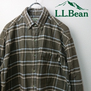 古着 L.L.Bean エルエルビーン チェックシャツ ボタンダウンシャツ ネルシャツ ビックサイズ カーキ 厚手 sizeM