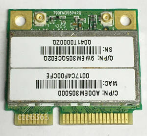 【中古パーツ】Atheros Mini-PCIE 半分サイズ Wi-Fiカード 802.11 b/g/n 150Mbps 2.4GHz■【無線LANカード】AR5B95