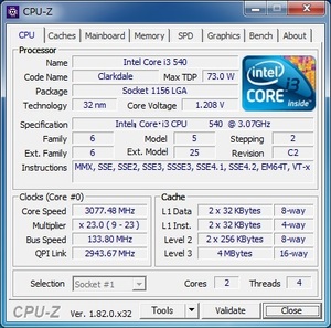 INTEL Core i3-540 (3.06 GHz) LGA1156 ★中古正常品★ (1)