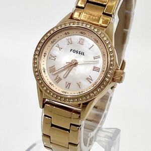 FOSSIL 腕時計 ストーンベゼル ラウンド ローマン 3針 クォーツ quartz シェル ゴールド 金 フォッシル Y480