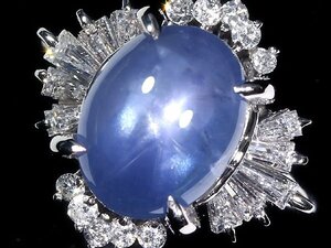 UL11404D【1円～】新品仕上【RK宝石】極上非加熱スターサファイア 大粒6.69ct!! 極上ダイヤモンド 総計0.57ct Pt900 高級リング ダイヤ