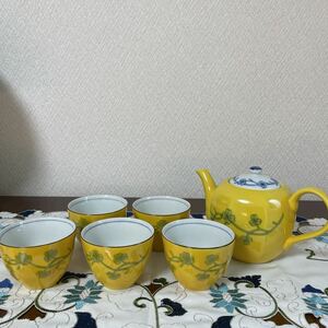 ★未使用★たち吉　黄地草文　5客　急須　茶器セット 煎茶道具