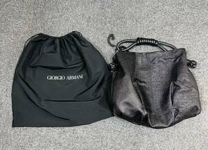 【MIA-11243IM】1円 ～ ジョルジオアルマーニ GIORGIO ARMANI ハンドバッグ ブランド ファッション ブラック ロゴマーク