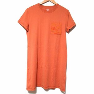 美品 HERMES エルメス 2022年モデル 刺繍ポケット 半袖 ひざ上丈 Tシャツ ワンピース 38サイズ オレンジ