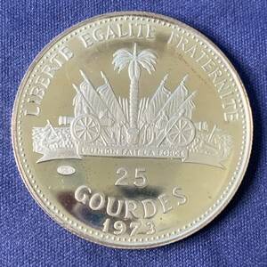 〇0042 ハイチ ２５グールド銀貨　0.925　コロンブス 1973年 8.38ｇ 極美 古銭