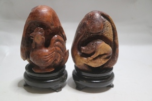 鞠木 天然彫り 干支彫り ２種