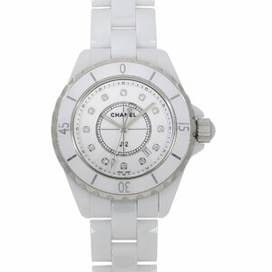 シャネル J12 ホワイトセラミック 33MM ホワイト×12Pダイヤモンド H1628 ホワイト レディース 中古 送料無料 腕時計