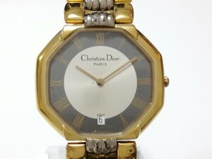 稼働品 Christian Dior クリスチャンディオール D45-134 オクタゴン デイト 腕時計 ゴールド クォーツ 51-7