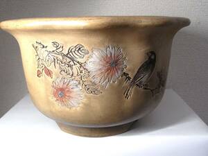 【雅】中国古鉢　塗り白泥輪花鉢