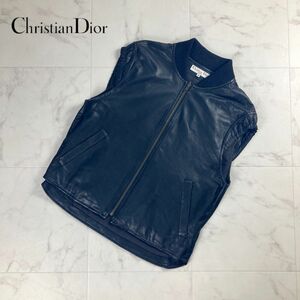 美品 Christian Dior クリスチャン ディオール フェイクレザーノースリーブジップジャケット トップス レディース 黒 サイズM*OC753