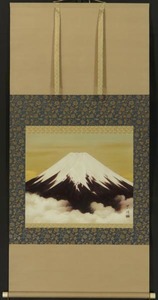 1122 【模写】 掛軸 真道黎明 筆 「富士山の図」 紙本 良い軸先です