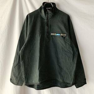 90s USA製 初期 KAVU カブー スローシャツ プルオーバー ヘビーコットン 長袖シャツ アメリカ製 緑×黒 グリーン ブラックM ヴィンテージ