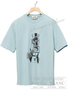 新品　エルメス　国内定価 124,300円　メンズ　Tシャツ　”メガチャリオット 3D”　#M　ジヴル　タグ付　HERMES　水色　ブルー