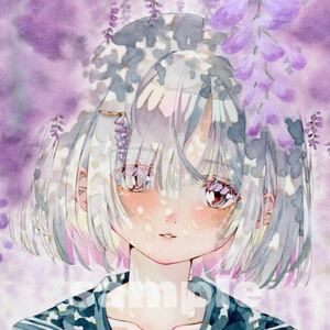 ＊手描きイラストオリジナル 透明水彩 アナログ原画B5「君と」藤