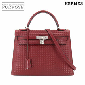 新品同様 エルメス HERMES ケリー 32 ワッフル 2way ハンド ショルダー バッグ ドゥイッチ ルージュアッシュ □G刻印 外縫い 90201247