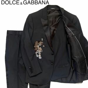 【送料無料】Dolce&Gabbana ドルチェ＆ガッバーナ 3P セットアップ　スーツ　黒　ブラック　ジャケット　パンツ　虎　タイガー　ベスト