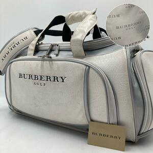 激レア/大容量●バーバリーゴルフ BURBERRY GOLF メンズ ビジネス ボストンバッグ ハンド トート ショルダー レザー ホワイト 白 鞄 カバン
