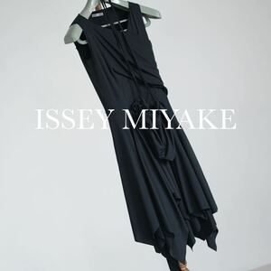 issey miyake 巾着バック付き プリーツ ドレス ワンピース 黒 ブラック プリーツプリーズ イッセイミヤケ pleats please ビンテージ