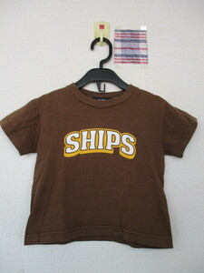 ★SHIPS キッズ 半袖Tシャツ 丸首 ロゴ入り ブラウン（９０）