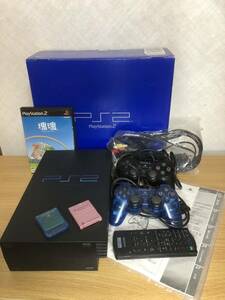 送料込　SONY PlayStation2 SCPH-50000 別売コントローラ（スケルトンブルー）、メモリーカード2枚、DVDリモコン、ゲームソフト『塊魂』