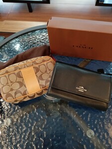 【2点セット】 1円 1スタ COACH コーチ ウエストポーチ ショルダーバッグ ウォレットショルダー ミニバッグ レザー 長財布